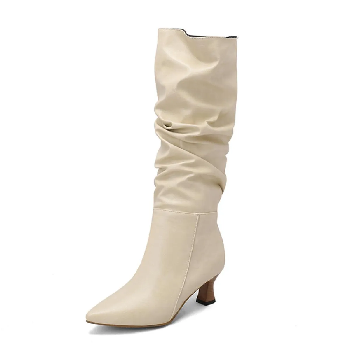 2024 Nuove pieghe stivali al ginocchio moda donna nuove scarpe a punta scarpe da donna stivali lunghi quotidiani 5 cm stivali ta