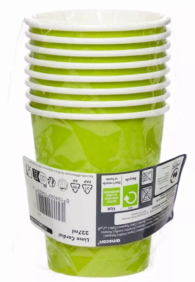 8 bicchieri di carta verde lime 227m