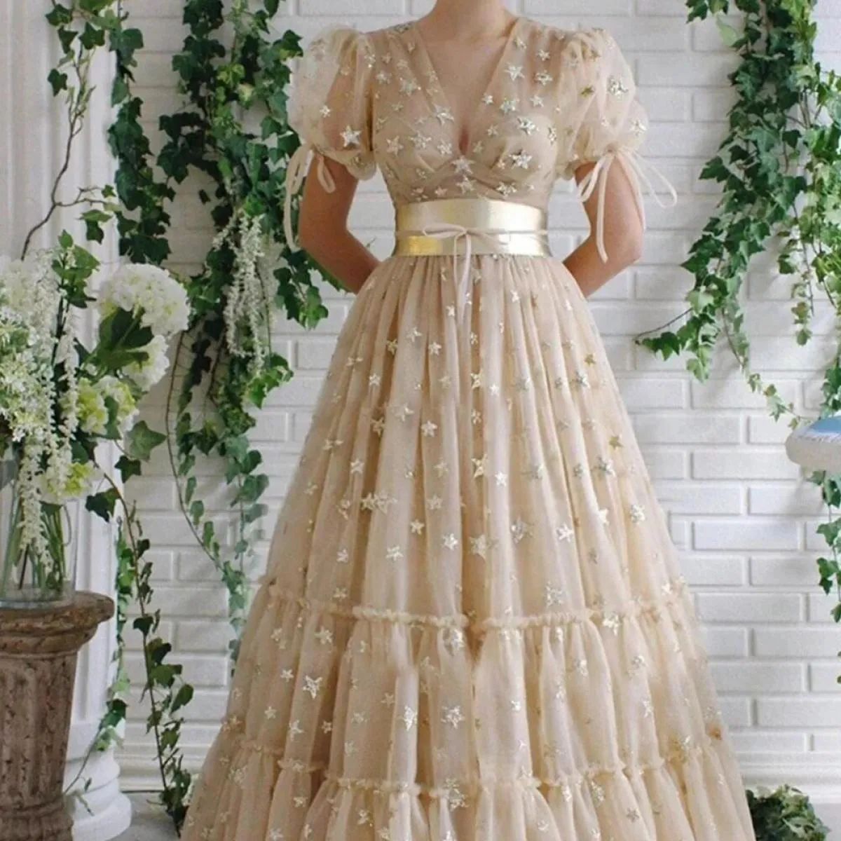 Abito da sera champagne Abiti da sera Donna Abiti da sera in tulle Scollo a V da sera