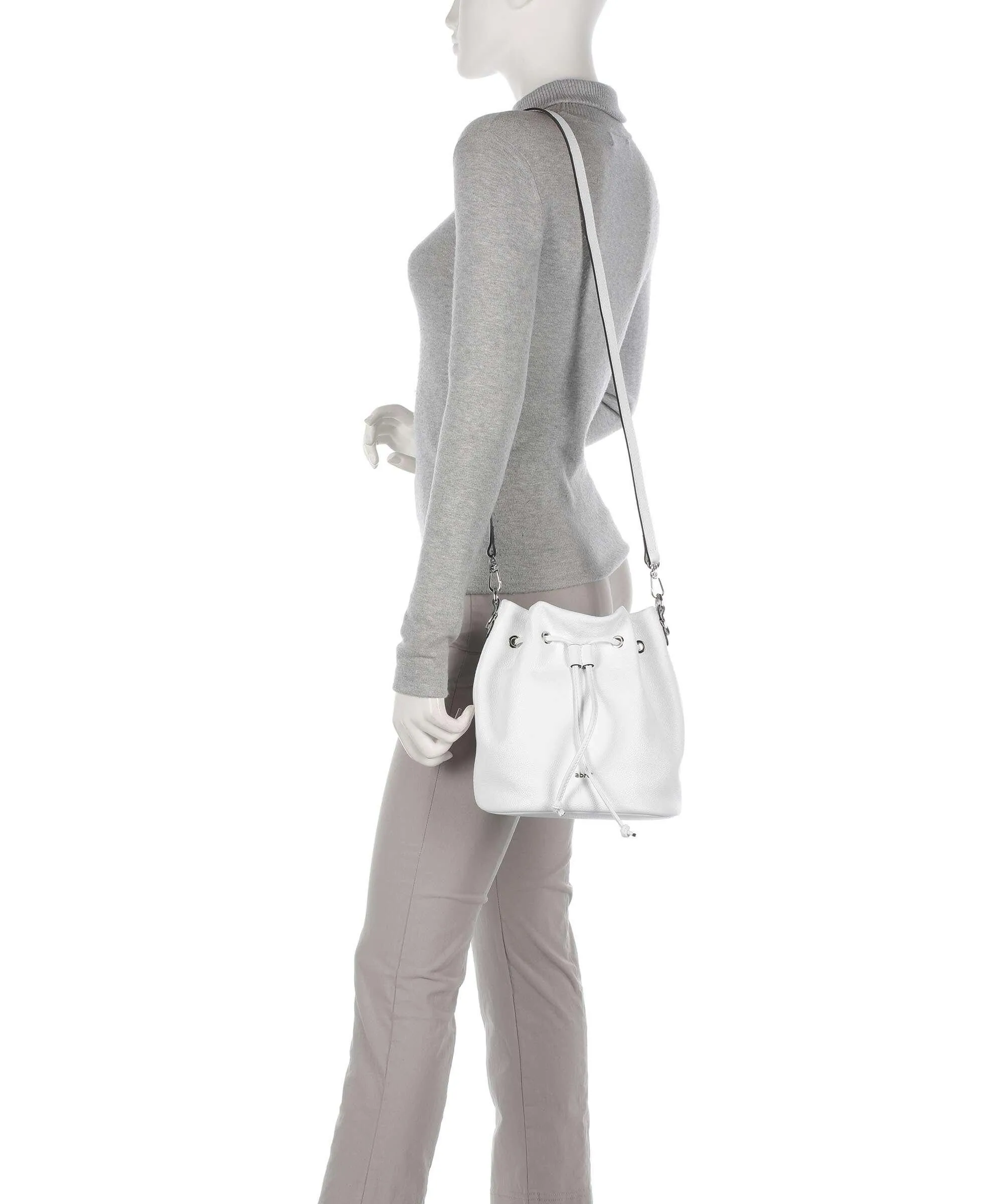  Abro Kavir Drawstring Borsa a secchiello pelle di vacchetta grana bianco  
