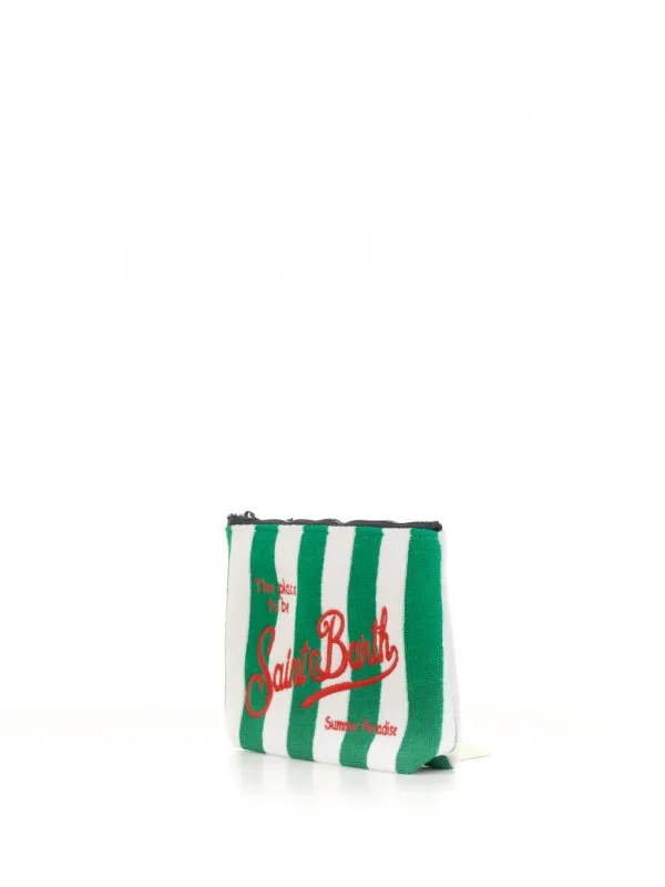 Aline clutch bag in green and white striped sponge