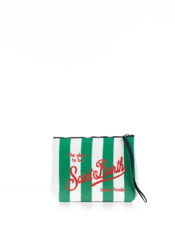 Aline clutch bag in green and white striped sponge