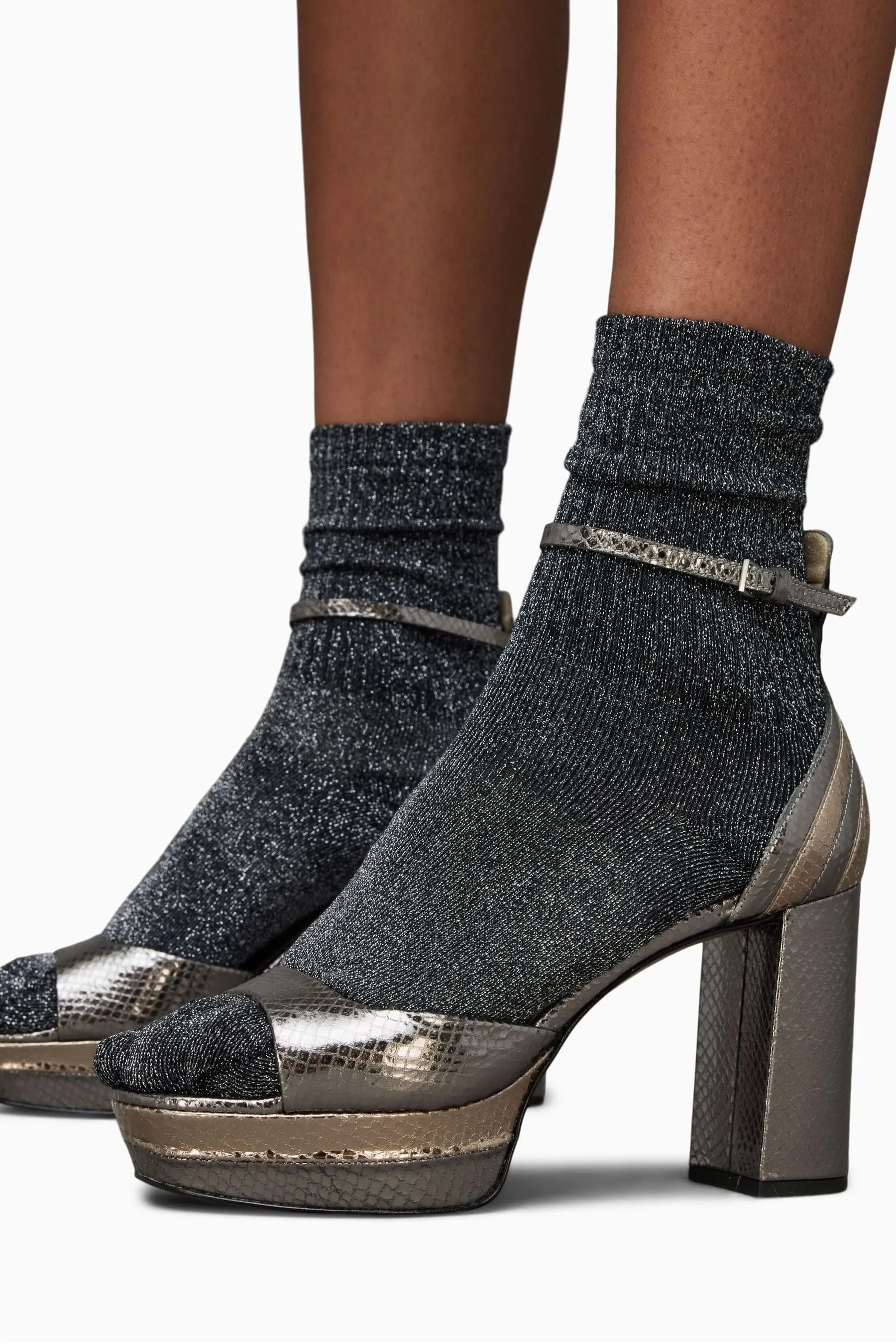 AllSaints - Oro - Tia Met - Scarpe con tacco e plateau