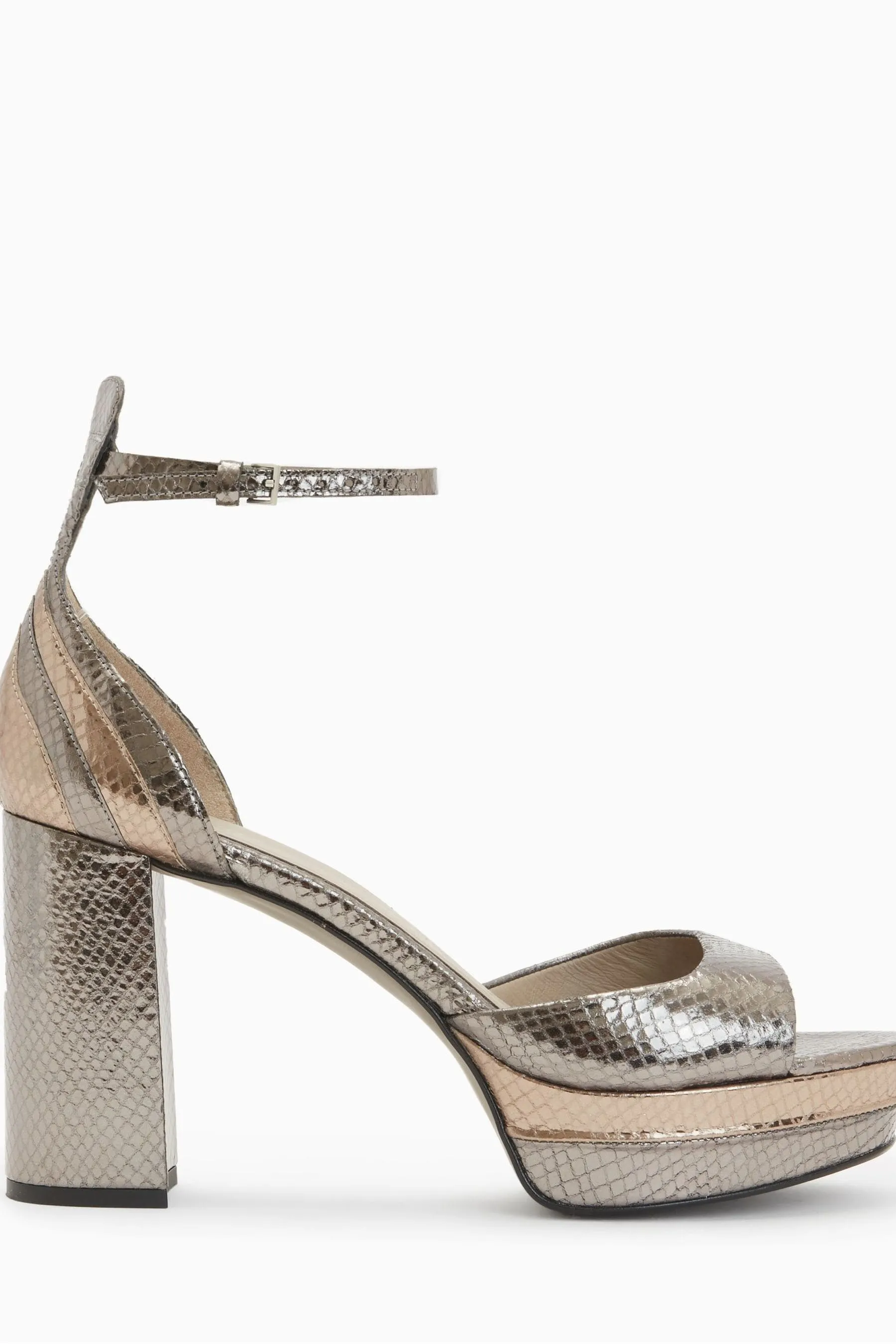 AllSaints - Oro - Tia Met - Scarpe con tacco e plateau