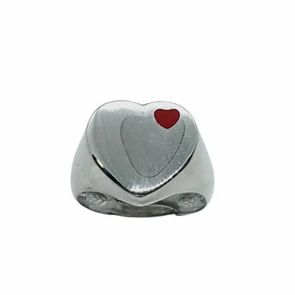 Anello Chevalier Cuoricino Smaltato Rosso