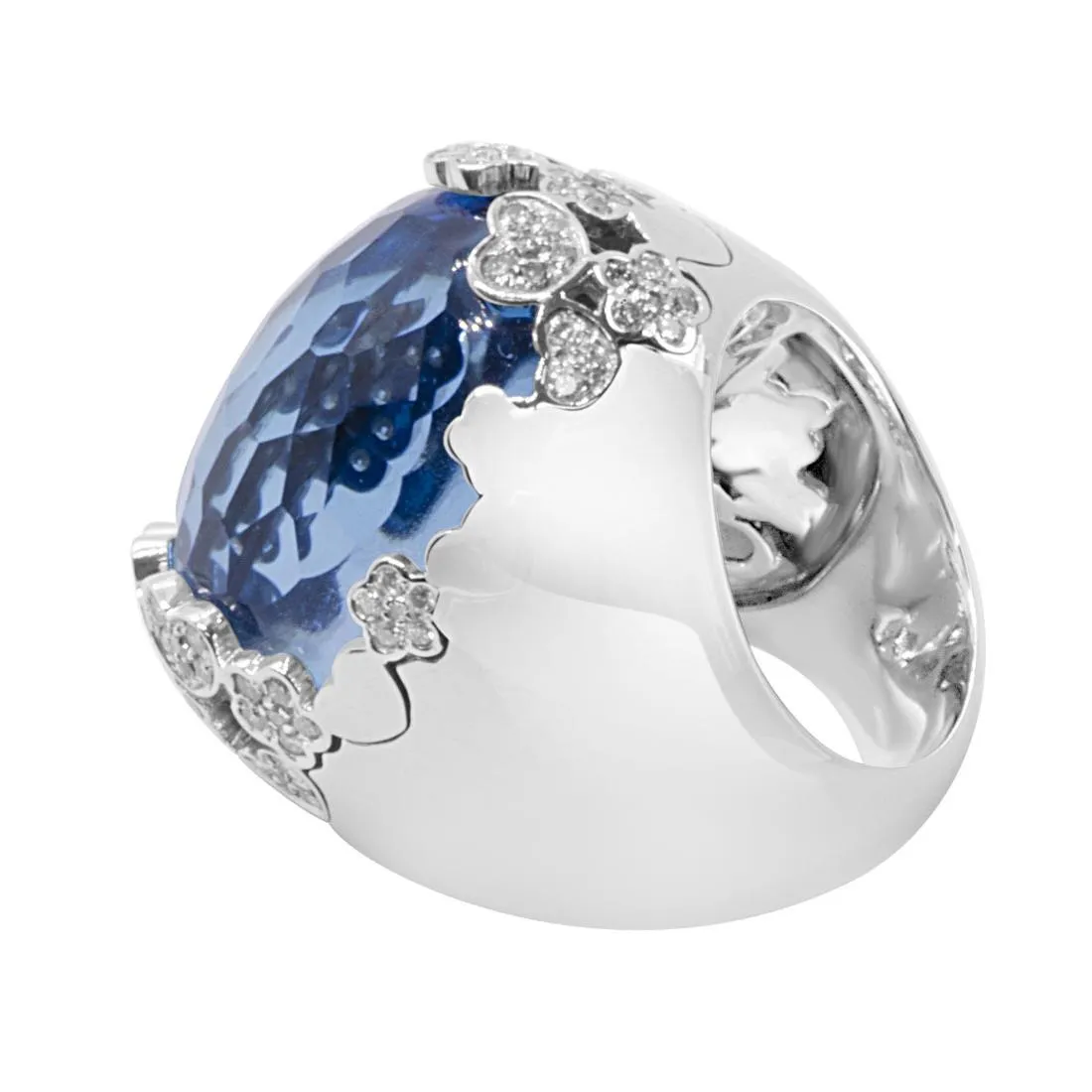 Anello in oro bianco con diamanti e pietra semipreziosa mis 13