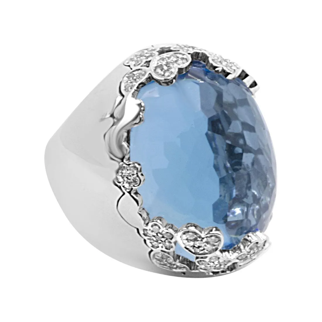 Anello in oro bianco con diamanti e pietra semipreziosa mis 13
