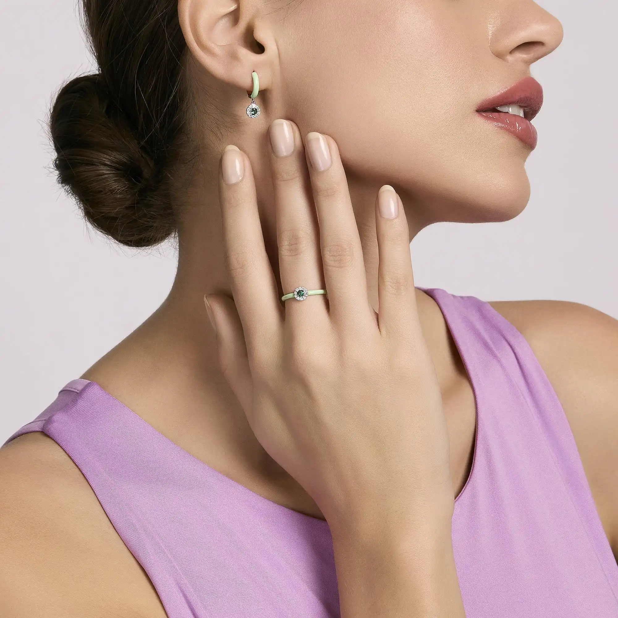 Anello Smalto Verde e Zircone Mabina Gioielli 523311