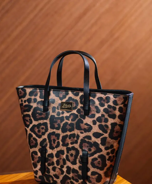 Babe Pay Pls Borsa tote in pelle con stampa animalistica 05156SY