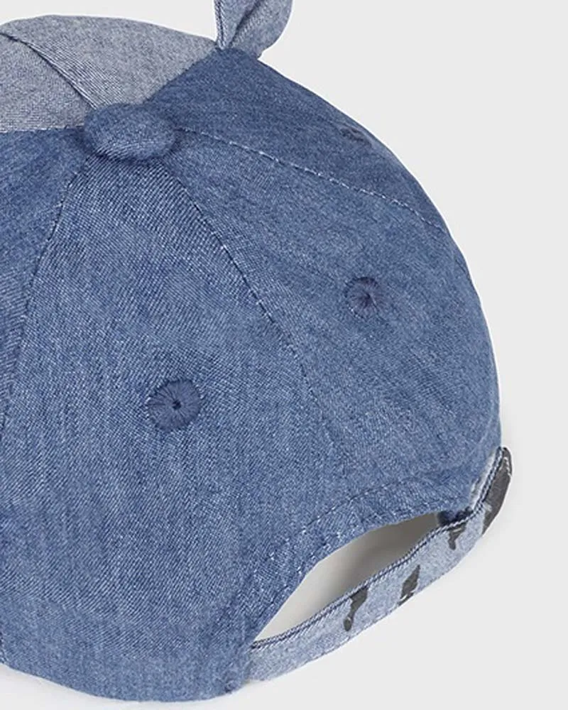Berretto baseball blu in denim di cotone con orecchie applicate e tigre ricamata  42-46