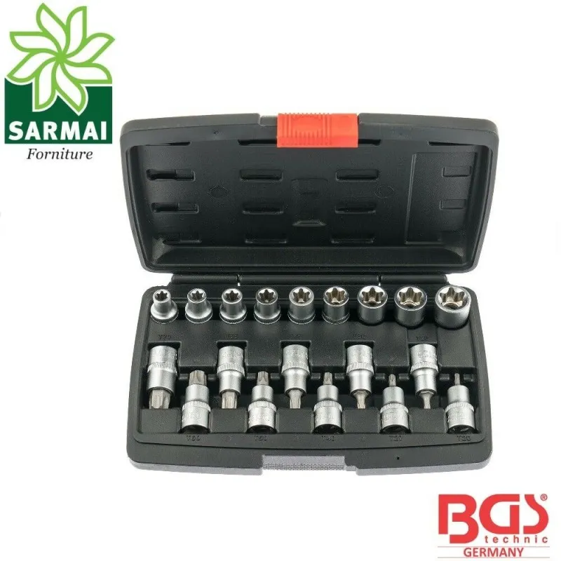 BGS 95100 cassetta 19 pz. set assortimento bussole 1/2" Torx femmina e maschio
