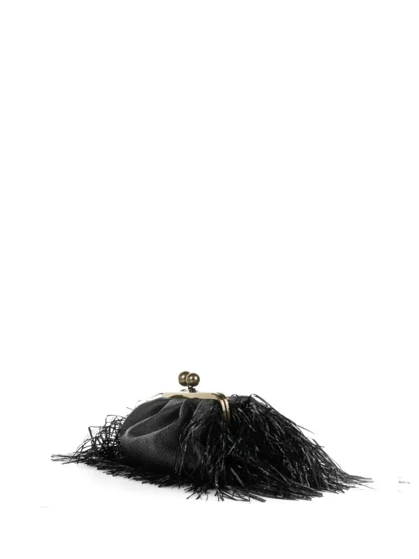 Black clutch bag with fringes
