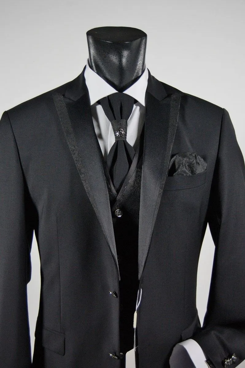 Black stretch wool suit men drop ceremony six musani