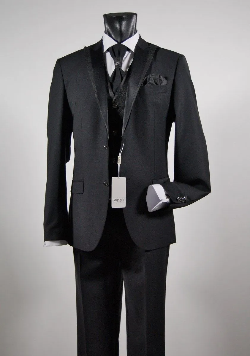 Black stretch wool suit men drop ceremony six musani