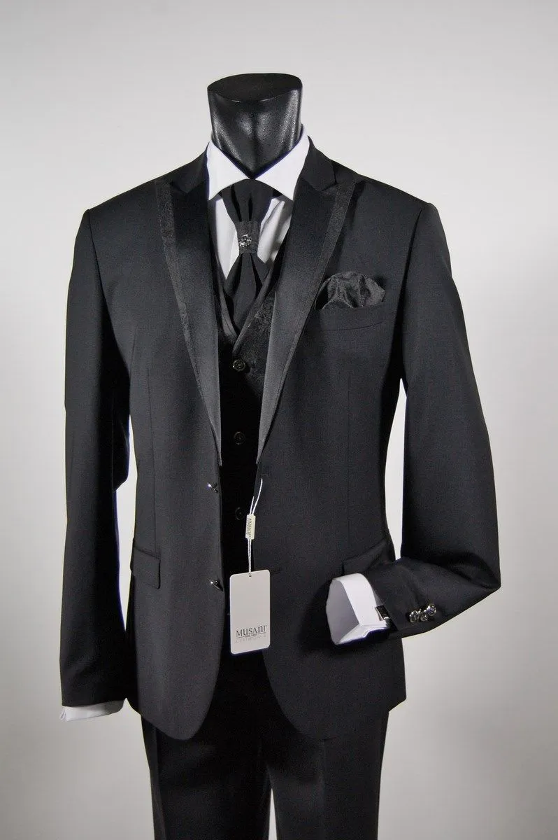 Black stretch wool suit men drop ceremony six musani