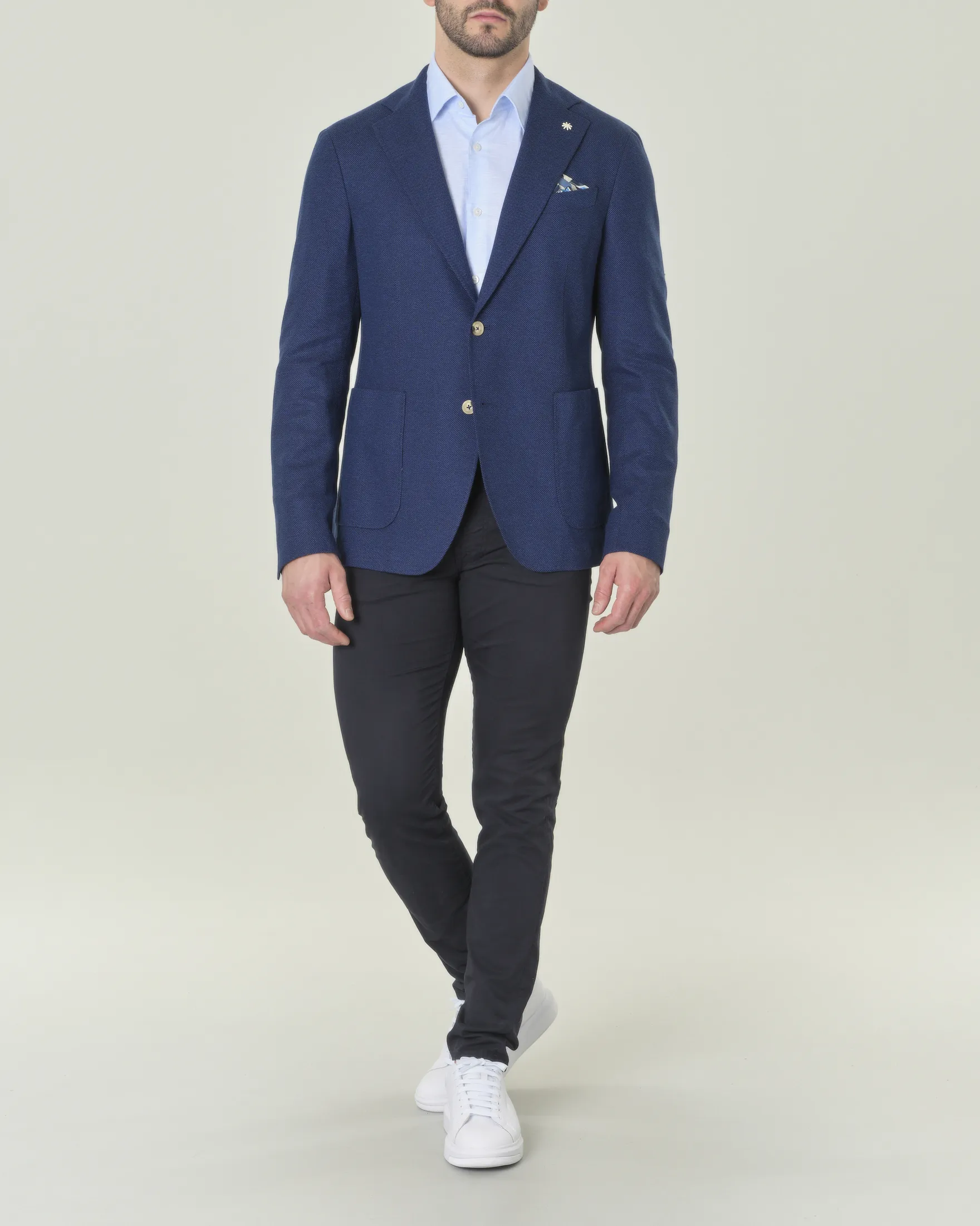Blazer blu indaco in puro cotone micro armatura