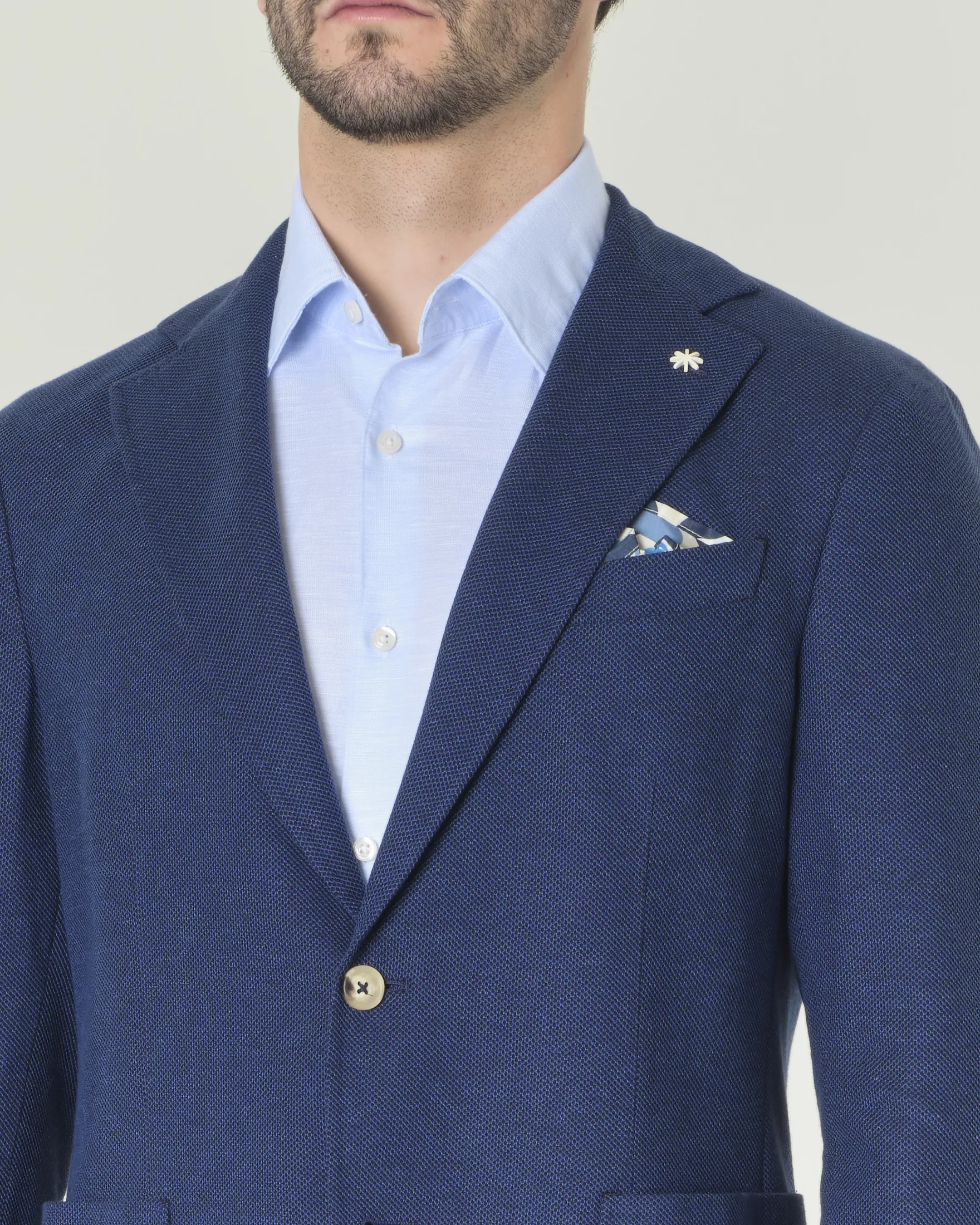 Blazer blu indaco in puro cotone micro armatura