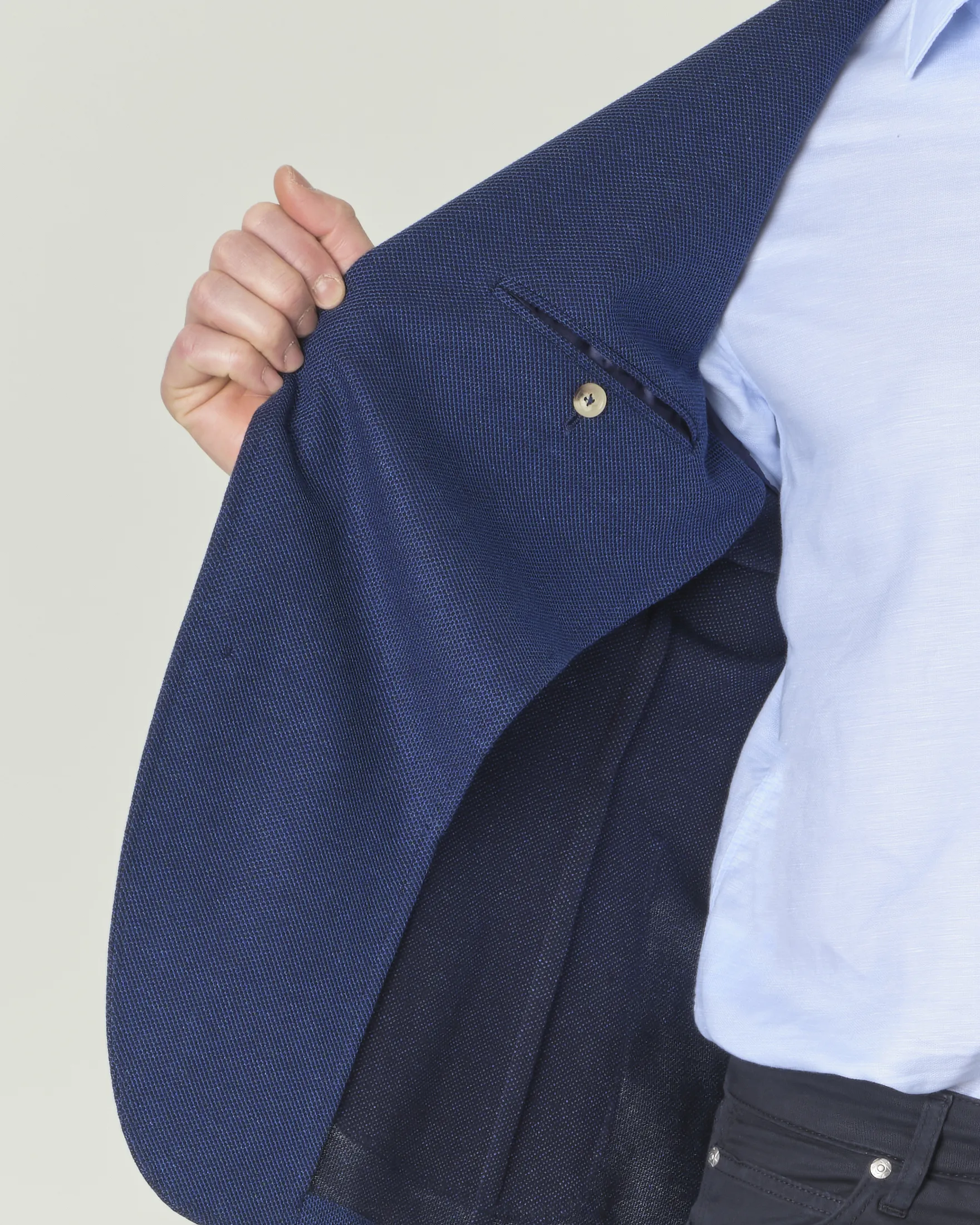 Blazer blu indaco in puro cotone micro armatura