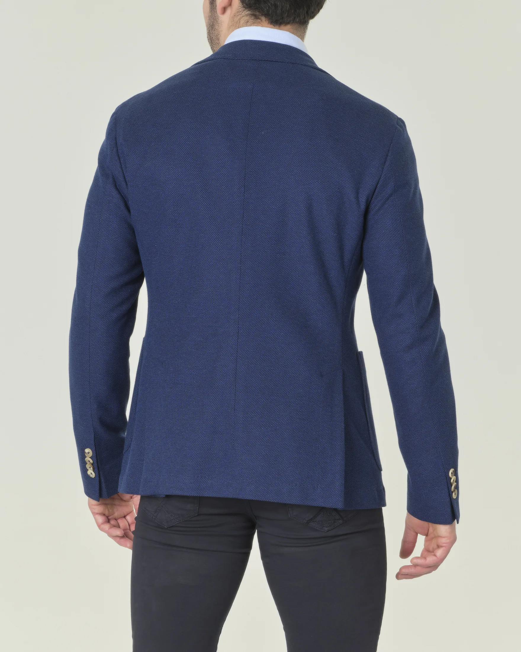 Blazer blu indaco in puro cotone micro armatura