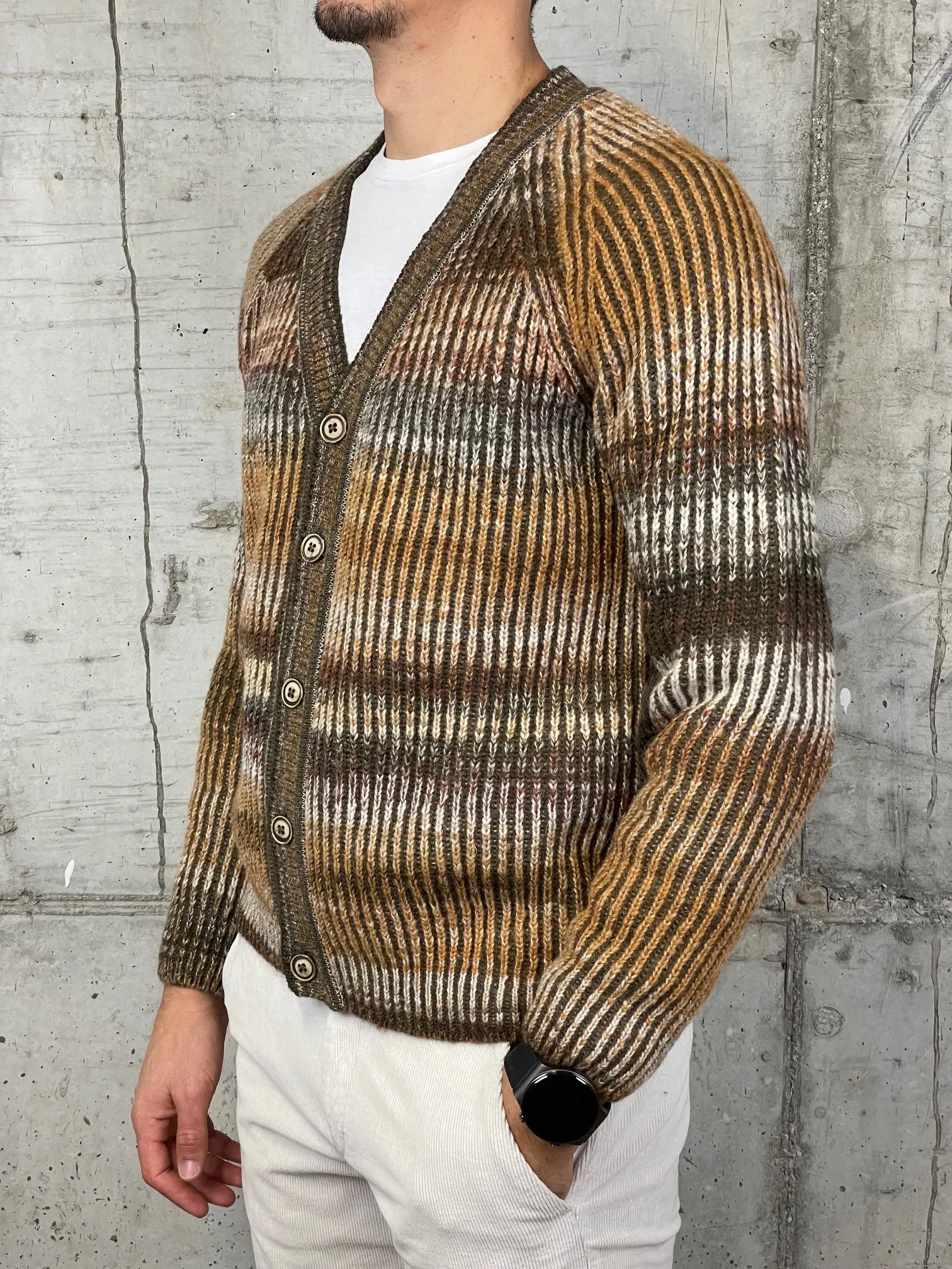 Bob Cardigan in Maglia Costa Inglese Marrone/Ruggine