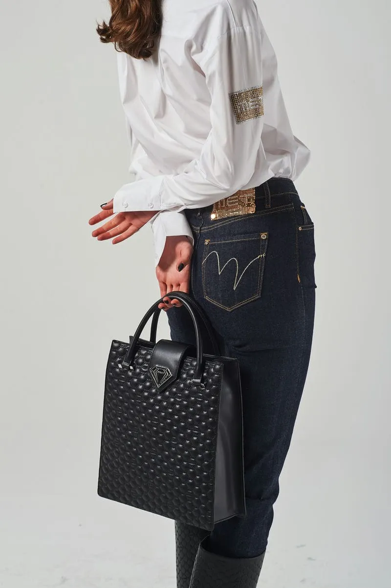 Borsa a Mano Trapuntata con Logo Metallico