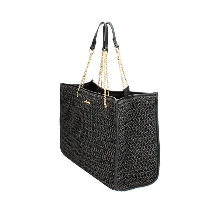 Borsa a spalla nera in paglia