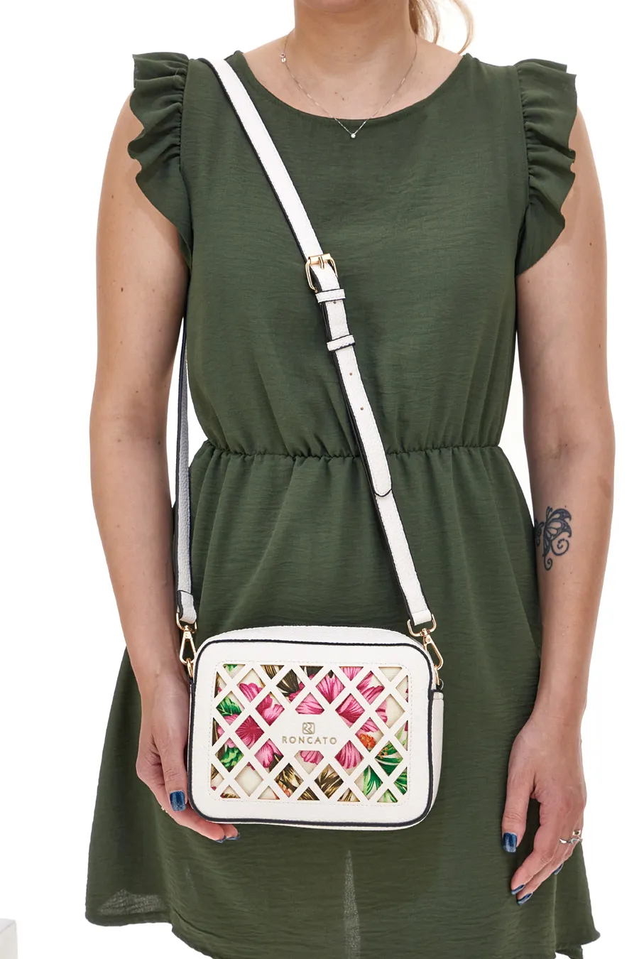 Borsa a Tracolla Bianca con Fantasia Floreale Roncato R5236,576