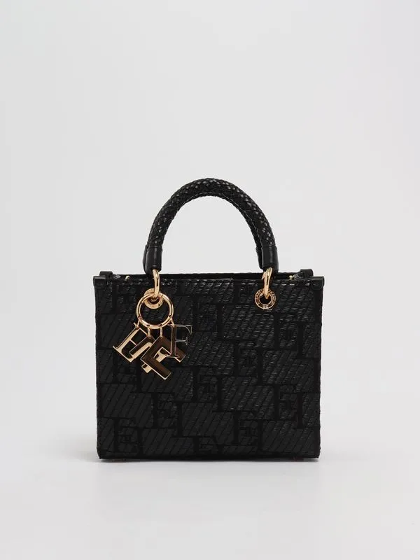 Borsa donna Elisabetta Franchi tote in rafia Nero
