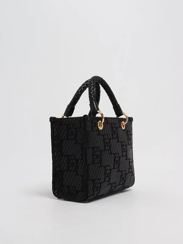 Borsa donna Elisabetta Franchi tote in rafia Nero