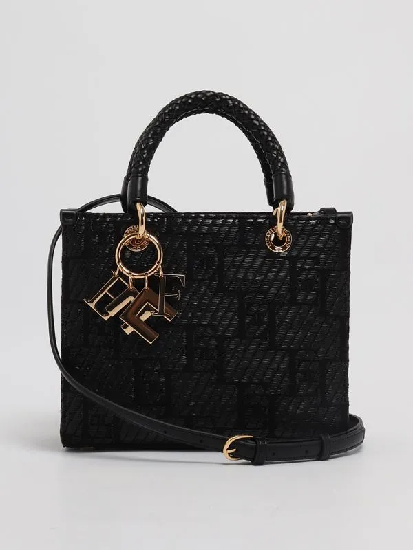 Borsa donna Elisabetta Franchi tote in rafia Nero