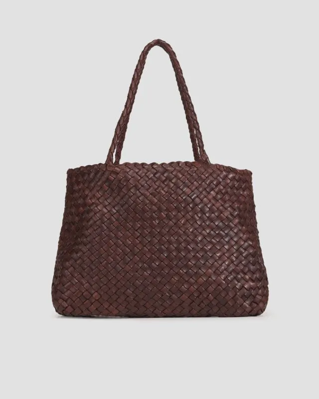 Borsa intrecciata in pelle Dragon Diffusion Vintage Mesh Tote marrone