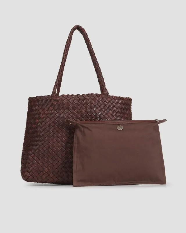 Borsa intrecciata in pelle Dragon Diffusion Vintage Mesh Tote marrone