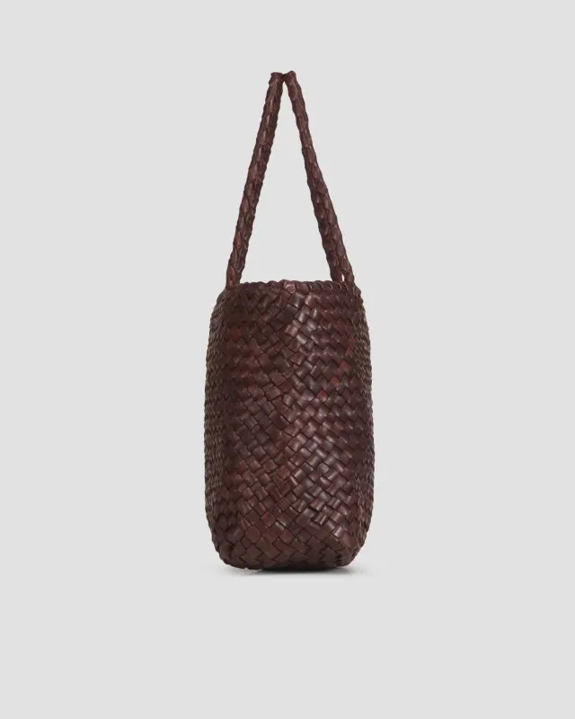 Borsa intrecciata in pelle Dragon Diffusion Vintage Mesh Tote marrone