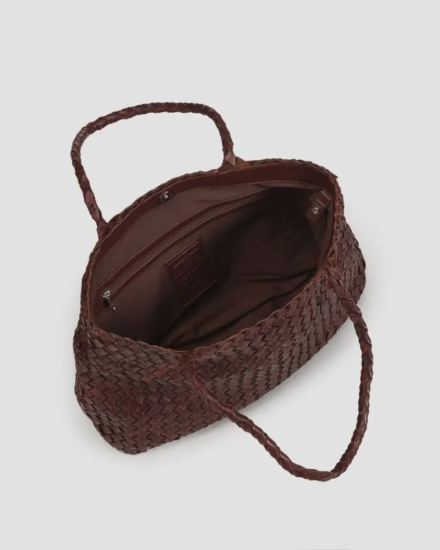 Borsa intrecciata in pelle Dragon Diffusion Vintage Mesh Tote marrone