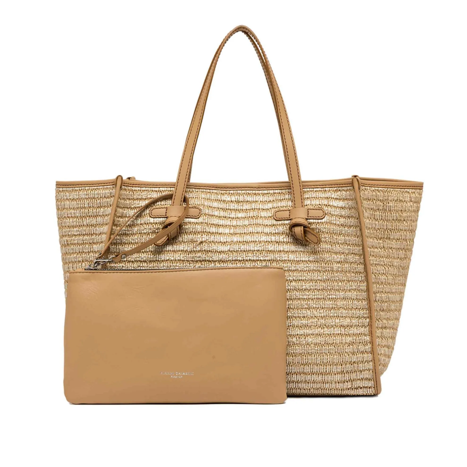 Borsa shopping in paglia metallizzata