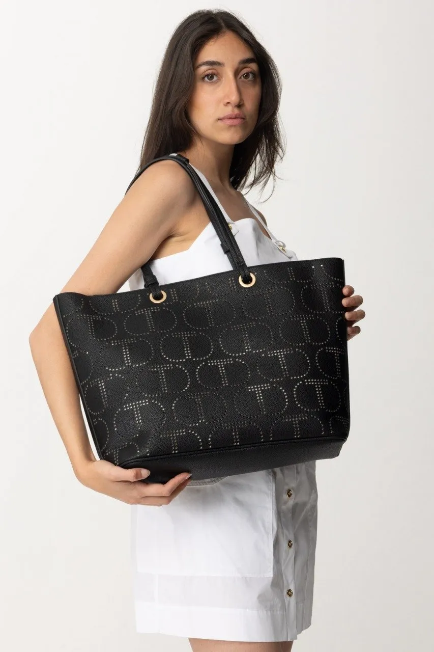 Borsa Tote con logo traforato Nero