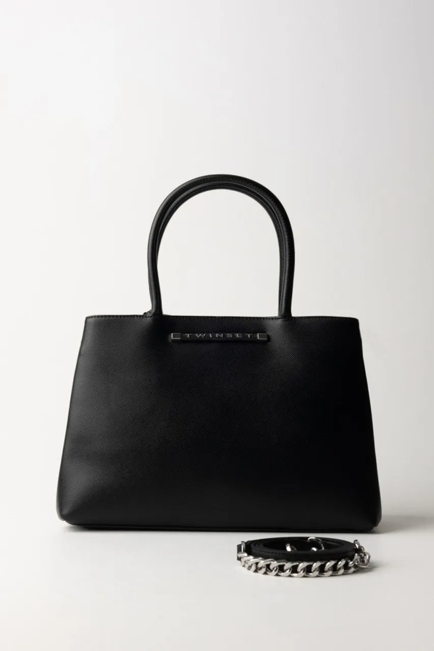 Borsa tote media con logo lettering Nero