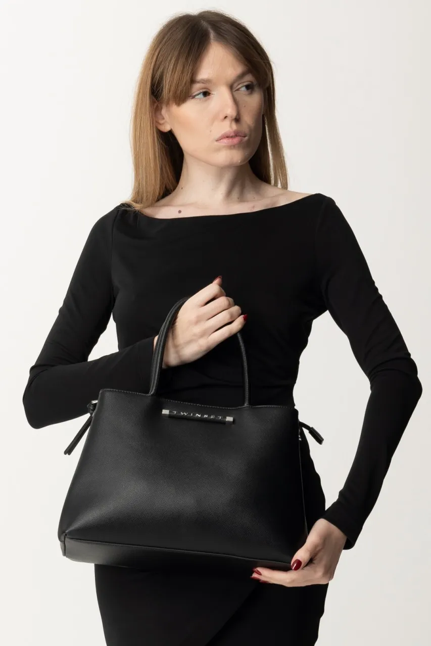 Borsa tote media con logo lettering Nero