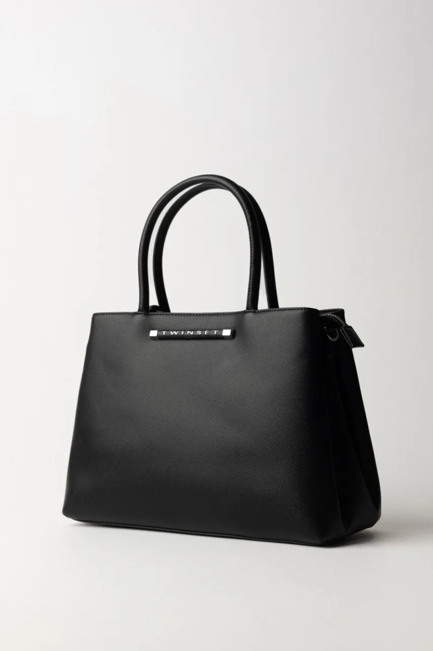 Borsa tote media con logo lettering Nero