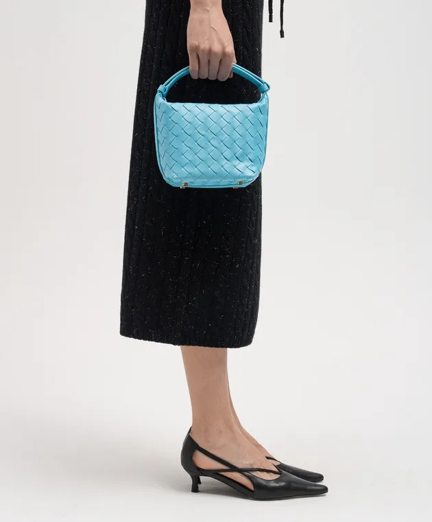Bottega Veneta Borsa a secchiello Candy Wallace in pelle blu con intreccio 776781V3IV1