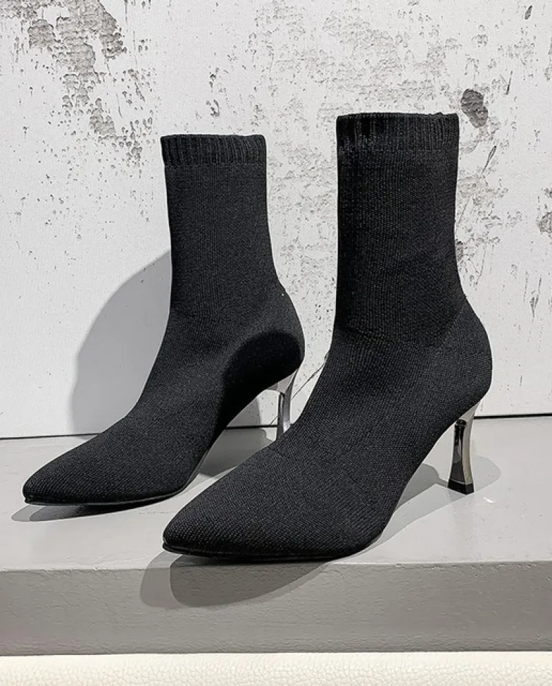 Calzini Stivali corti Stivali da lavoro a maglia solidi di alta qualità Calzino elasticizzato Stivali a metà polpaccio Botas Sti