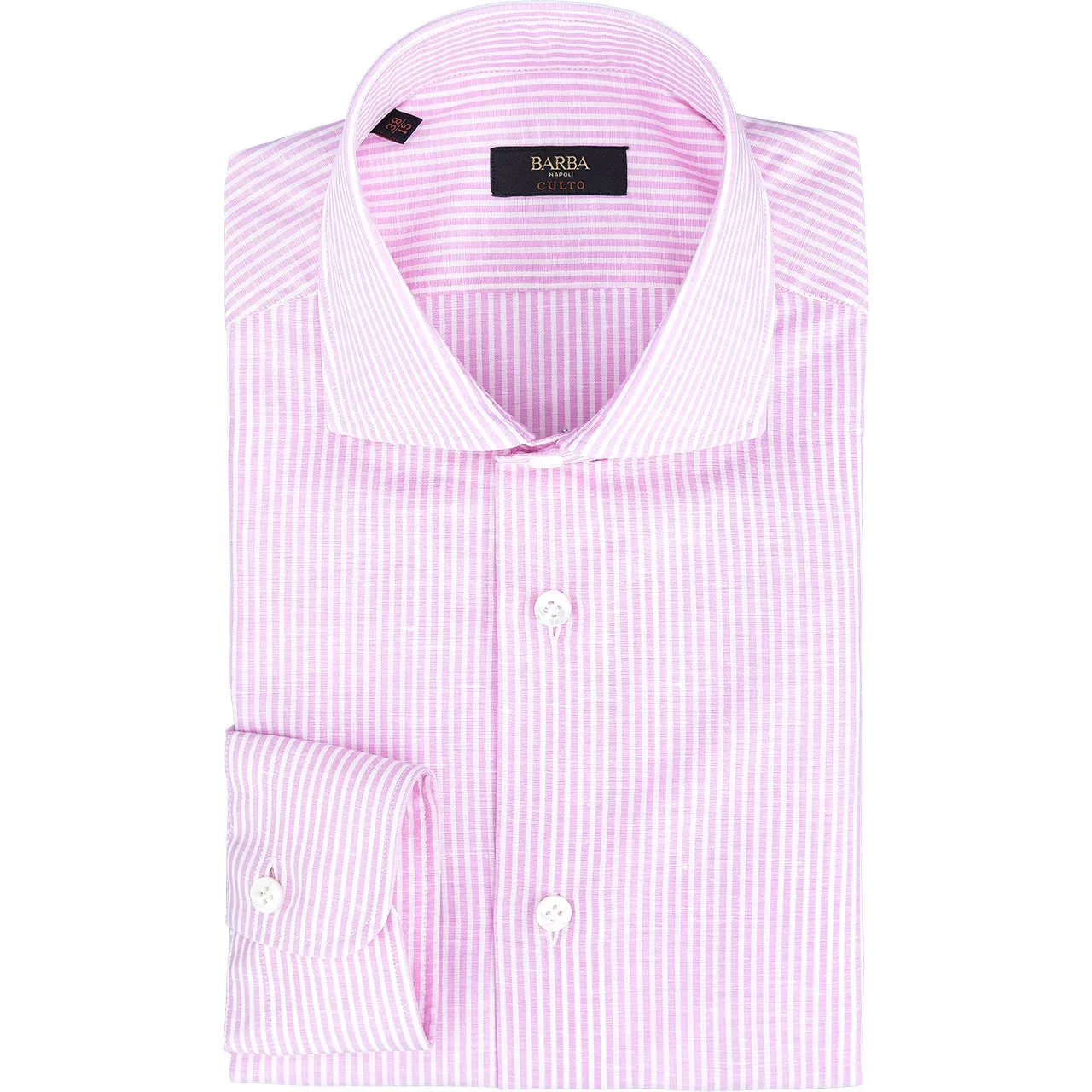 Camicia BARBA Napoli Culto in Cotone e Lino Righe Bianco Rosa