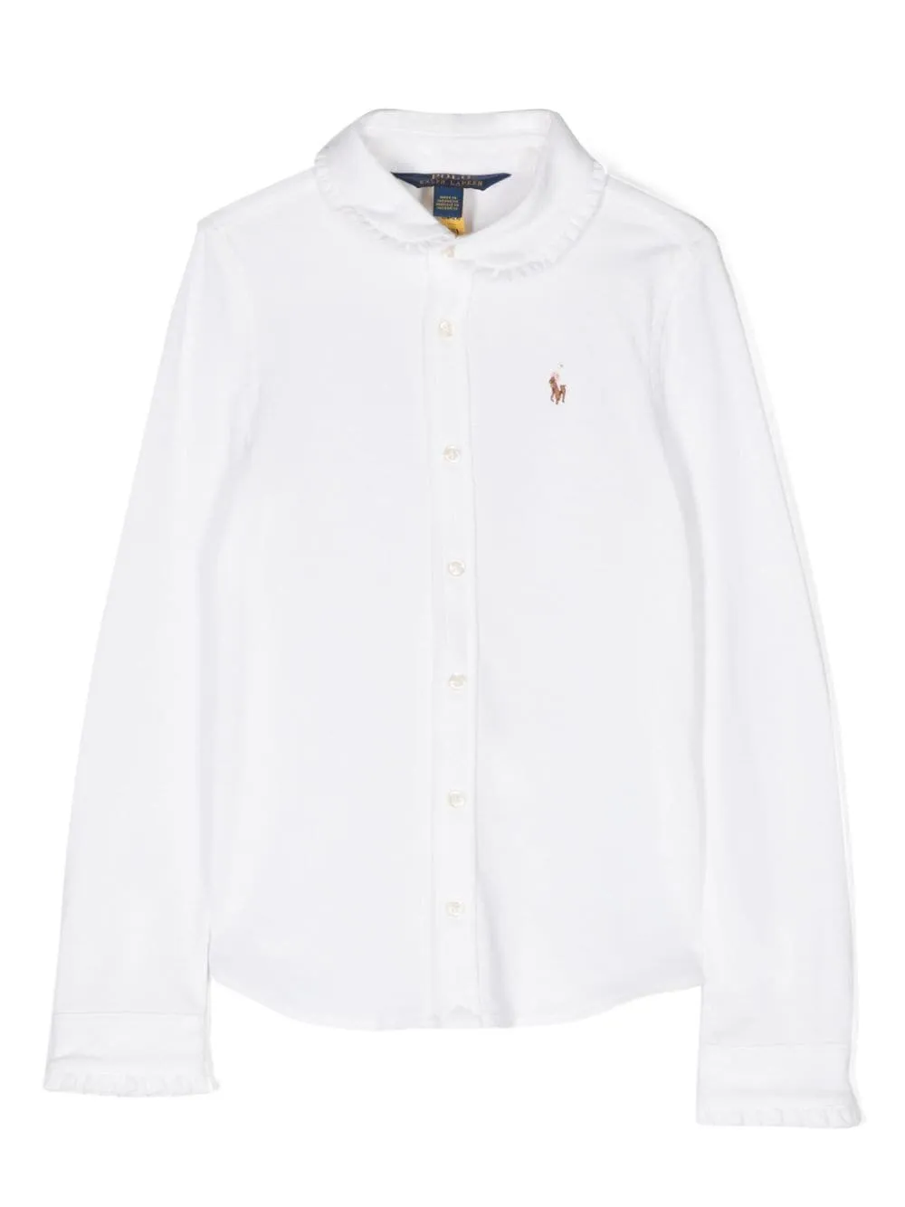 Camicia Polo Pony per bambina Ralph Lauren Kids bianca con colletto Peter Pan