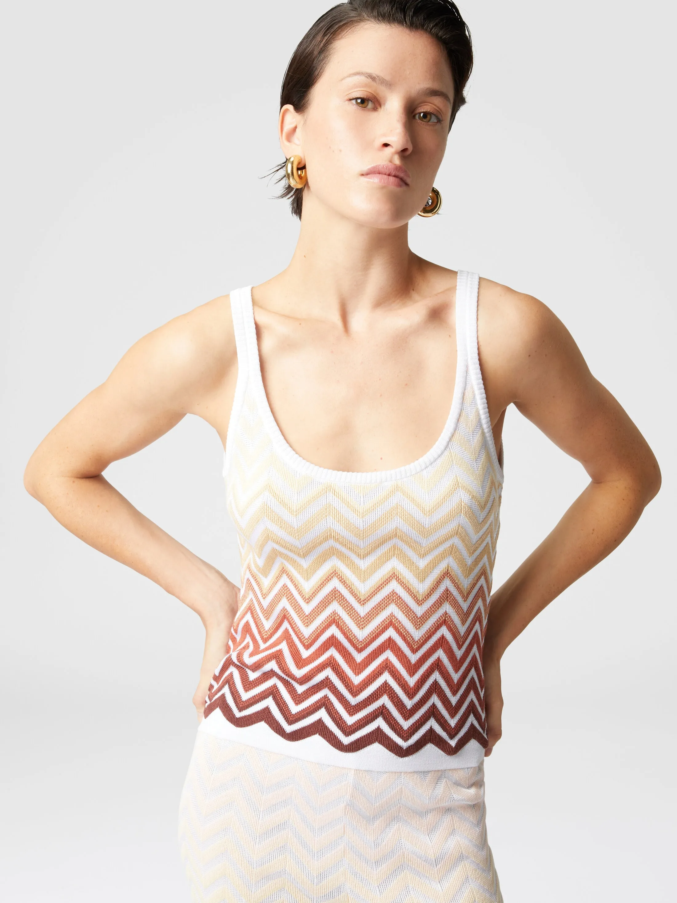 Canottiera in cotone e viscosa chevron dégradé