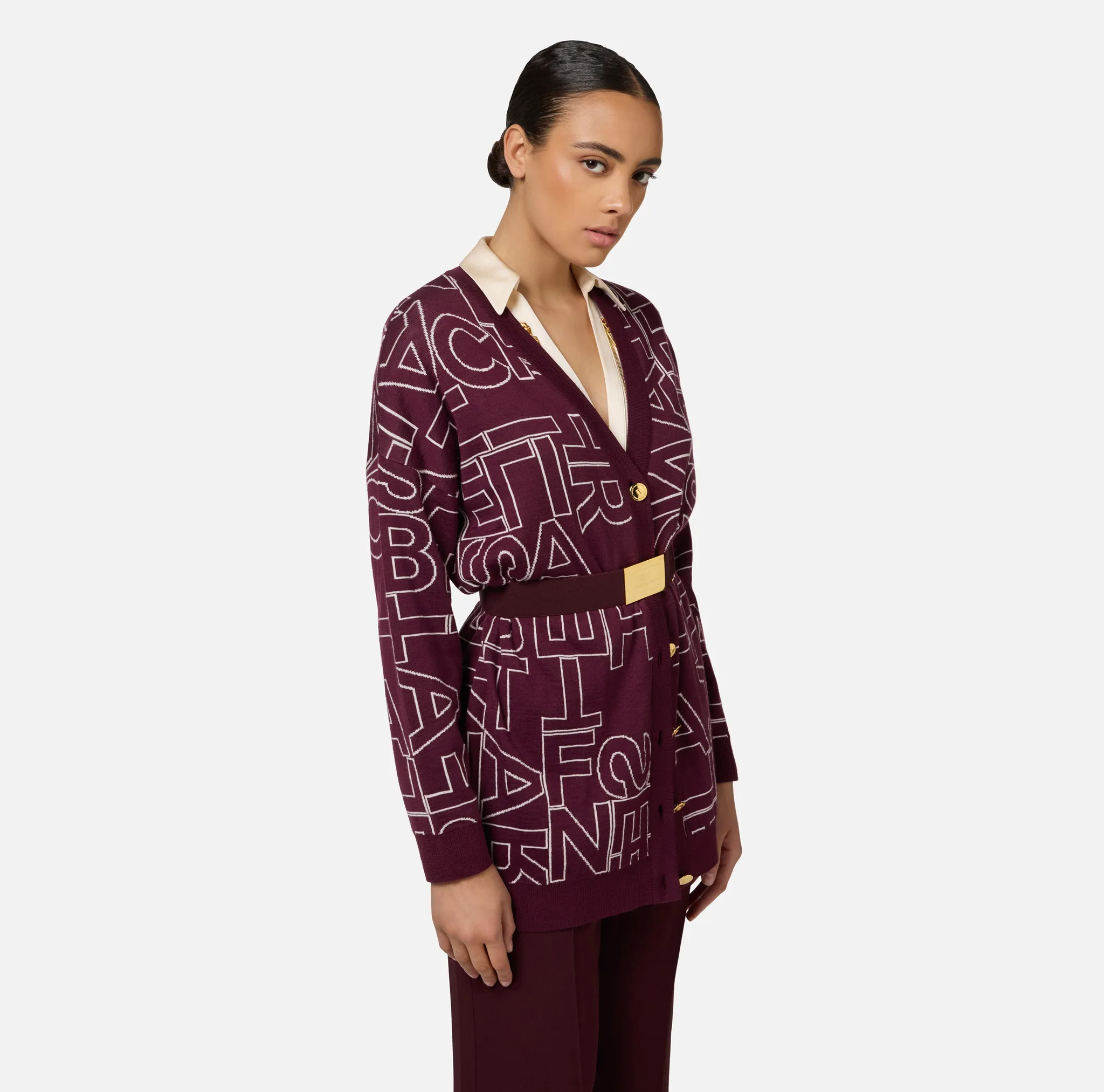 Cardigan Misto Lana Lettering Rouge Noir/Burro Elisabetta Franchi