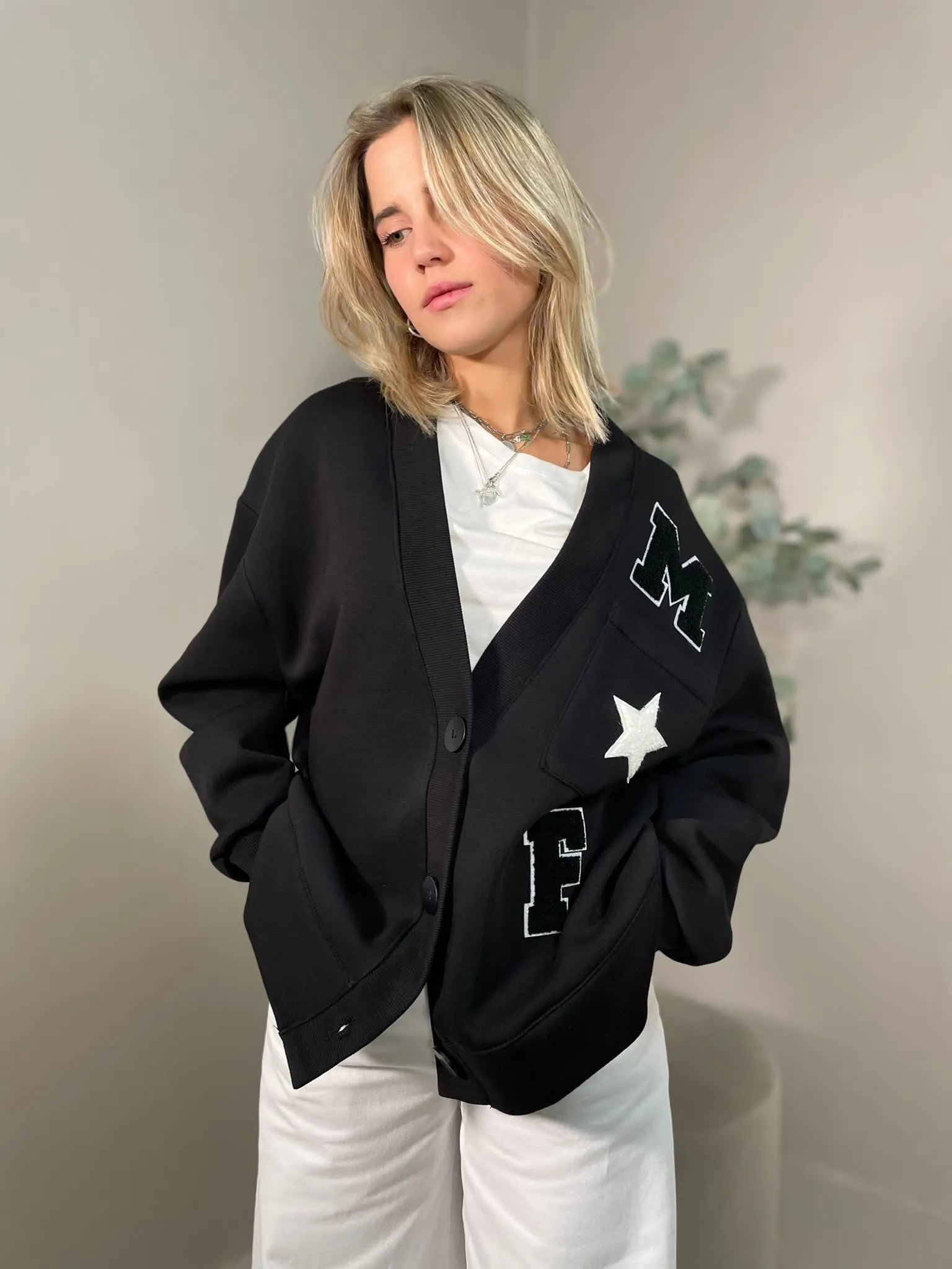 Cardigan Patch Nero