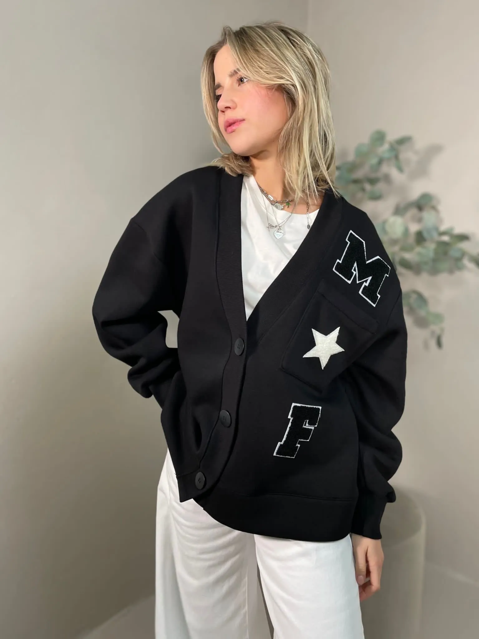 Cardigan Patch Nero