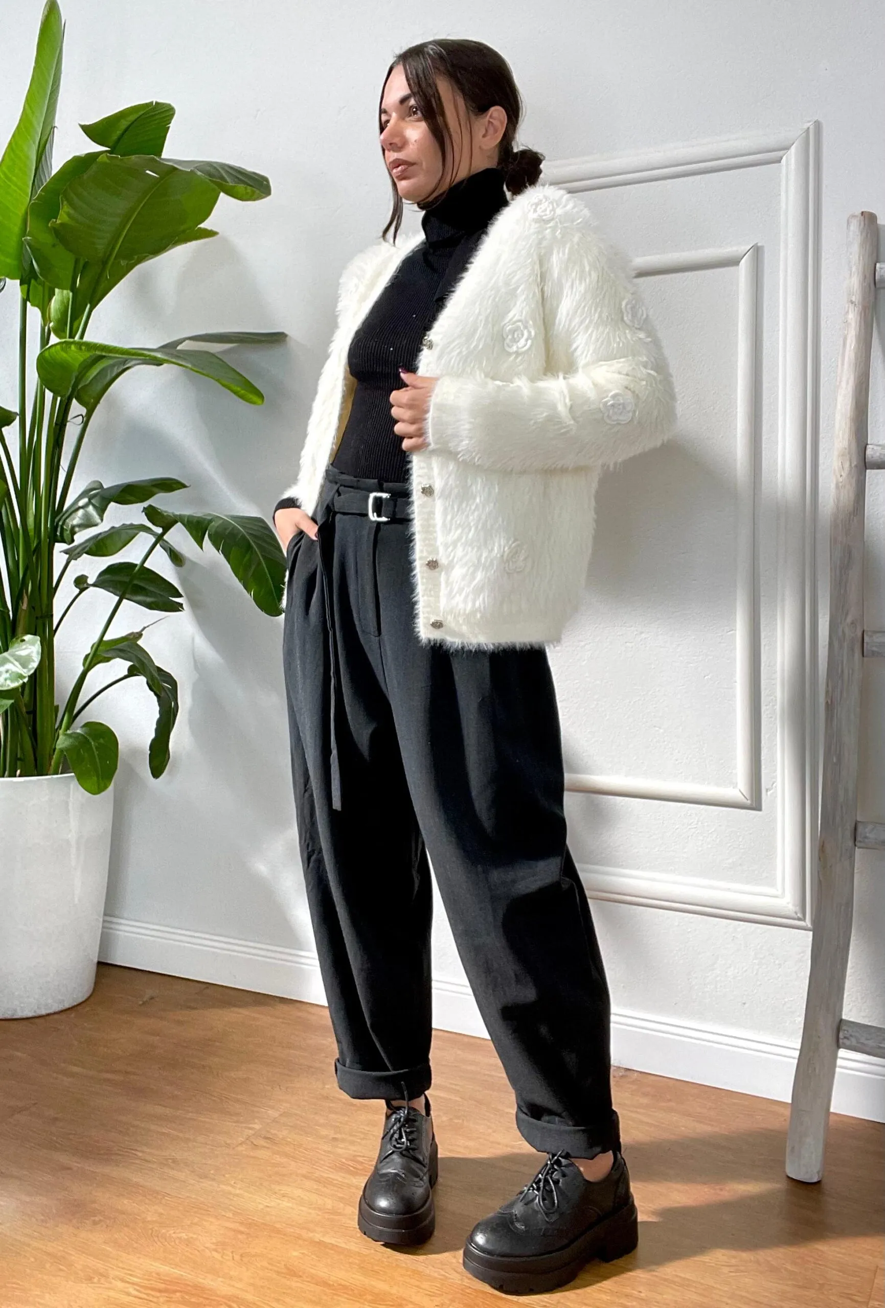 CARDIGAN ROSE A RILIEVO 199 panna