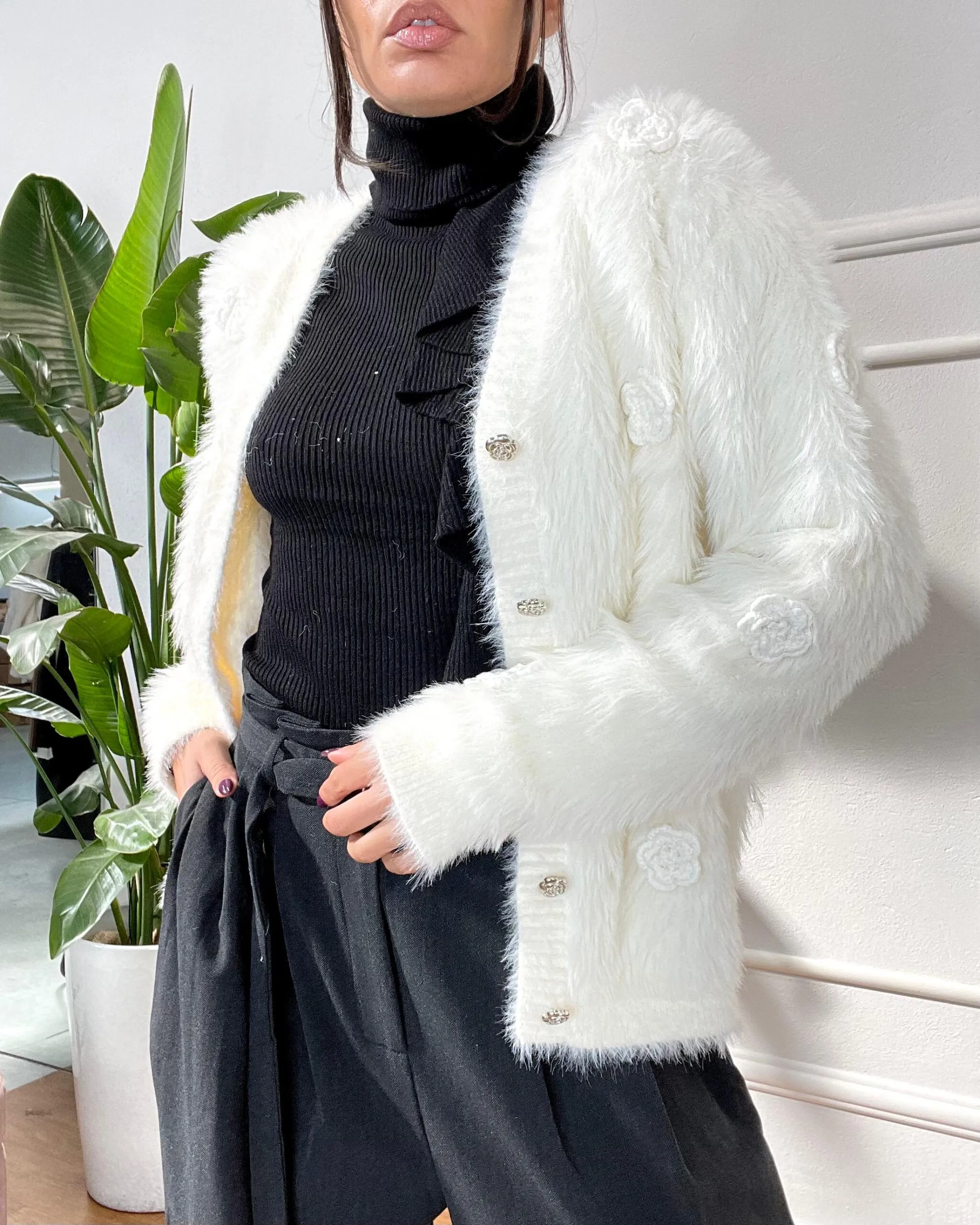 CARDIGAN ROSE A RILIEVO 199 panna