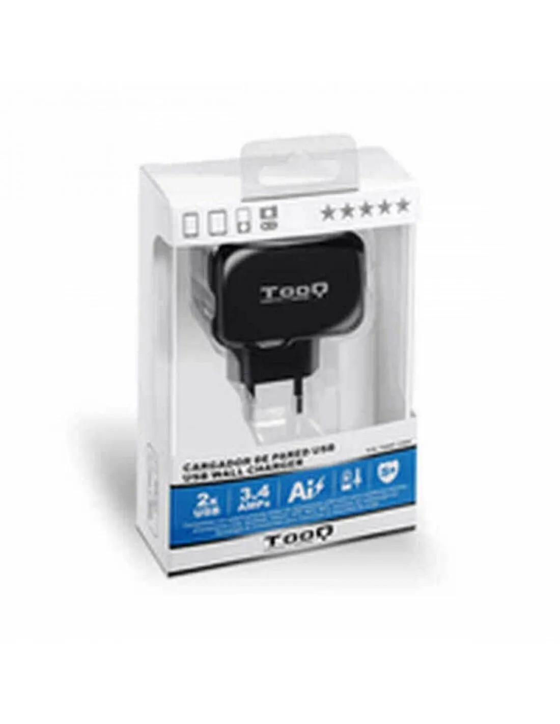 Caricabatterie da Parete TooQ TQWC-1S02 USB 17W Nero 17 W